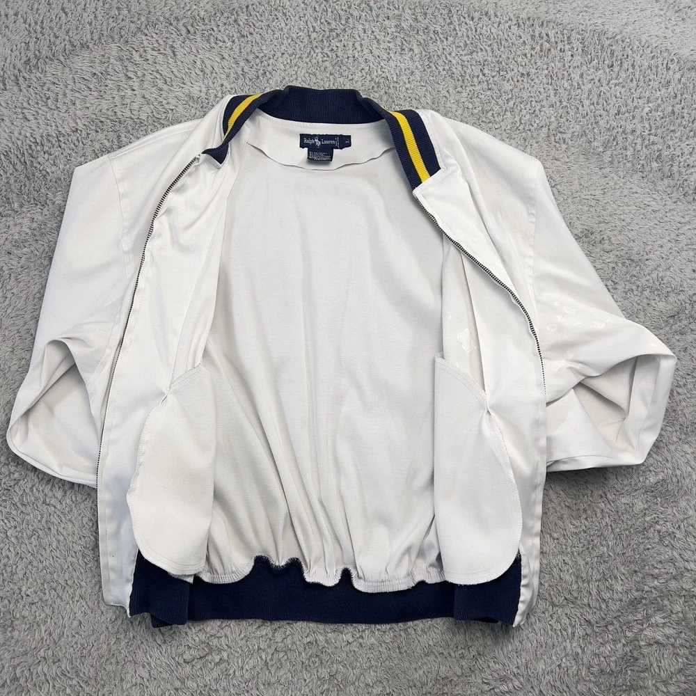 Vintage Polo Ralph Lauren Varsity Jacket Mens L White Satin Crest Hong Kong 90s